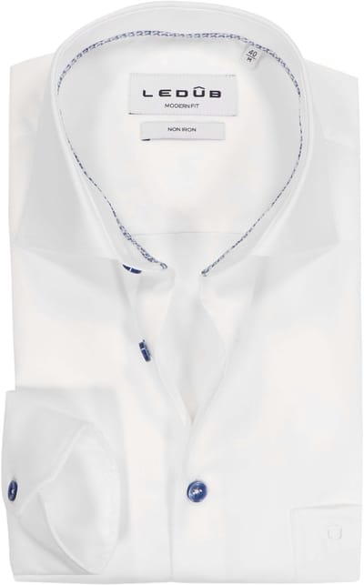 Ledub modern fit overhemd - popeline - wit - Strijkvrij - Boordmaat: 39 (EU maat: M)