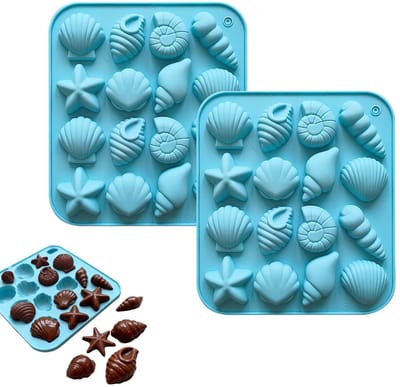 Dailygoods- Fondant Mal Marine Thema - 2 Stuks - 16-vaks Schelpvormen - Taartdecoratie - Snoep/Zeep - Creatieve Decoraties - Bakvorm