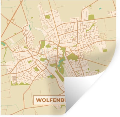 Muurstickers - Sticker Folie - Kaart - Wolfenbüttel - Vintage - Stadskaart - Plattegrond - 100x100 cm - Plakfolie - Muurstickers Kinderkamer - Zelfklevend Behang XXL - Zelfklevend behangpapier - Stickerfolie