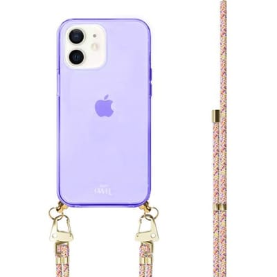 xoxo Wildhearts silicone case met koord - Paars telefoonhoesje met koord - telefoonketting - Rainbow Vibes - Cord Case - geschikt voor Apple iPhone 12 - Regenboog koord - meerkleurig