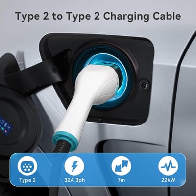 22 kW 32 A Type 2 EV-oplaadkabel 7 m - 3-fase 480 V IP55 - voor elektrische en plug-in hybride auto's