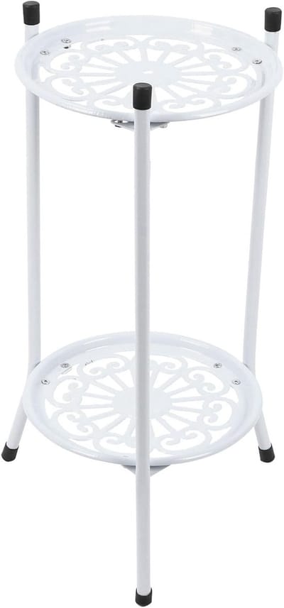 Moderne 2-laagse plantenstandaard voor binnen, ideaal voor woonkamer, balkon en tuinaccessoires in wit