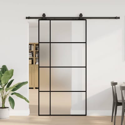 vidaXL - Schuifdeur - met - beslagset - 102,5x205 - cm - ESG - glas - zwart