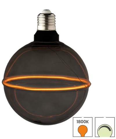 Lybardo DeepBlack - E27 LED diamantlamp - 4W dimbaar - 1800K Extra Warmwit Licht - Globe 130 mm met horizontale ring