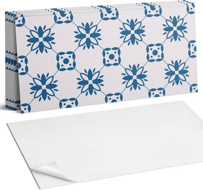 Coloray Plaktegels - Bloemenpatroon met bladeren Wandtegel Zelfklevend - 60 cm x 30 cm - Blauw Plaktegels - 6 stuks - Rechthoek PVC Tegels - Plaktegels Keuken - Zelfklevende Vloertegels Badkamer - Vinyl Tegels - Zelfklevende Wandtegels