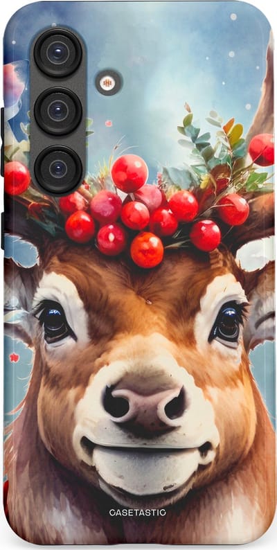 Casetastic hoesje geschikt voor Samsung Galaxy S25 - Dubbellaagse bescherming - Rudolph het Kerst Rendier - Fashion Case - Zilver Taupe Donkergrijs Perzik