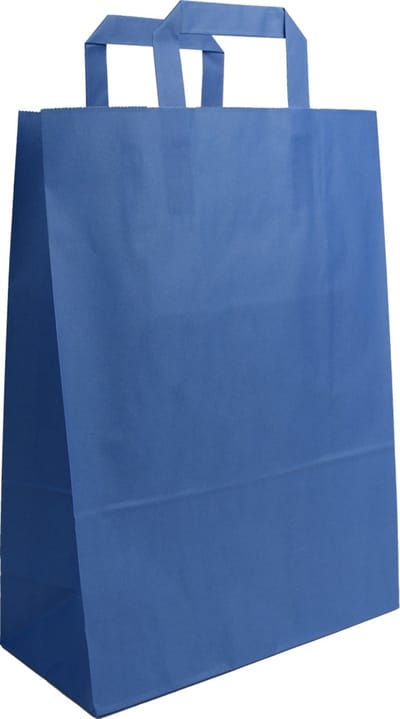 Draagtassen Papier Blauw - 26+12x35 cm - Platte Handgrepen - 50 Stuks