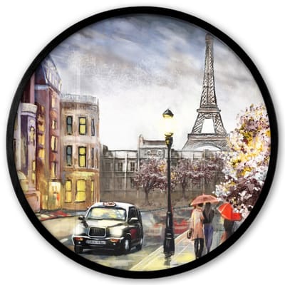 Poster in lijst Rond - Fotolijst 40x40 cm - Posters - Schilderij - Parijs - Frankrijk - Olieverf - Ronde posterlijst zwart - Decoratie - Wanddecoratie woonkamer - Muurdecoratie slaapkamer
