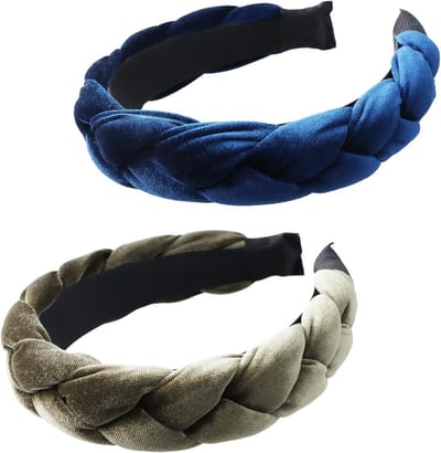 Gevlochten haarbanden voor dames en meisjes, fluwelen brede haarbanden voor feestjes en make-up (vintage groen, diepzeeblauw) - stijlvol en comfortabel accessoire