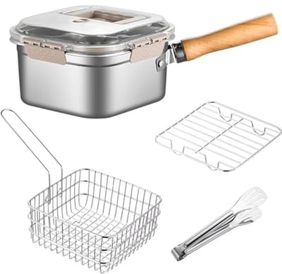 Roestvrijstalen Frituurpan met Afneembare Friteuzezeef en Anti-Verbrandingsgreep - Ideaal voor Tempura, Friet en Kip (6 inch)
