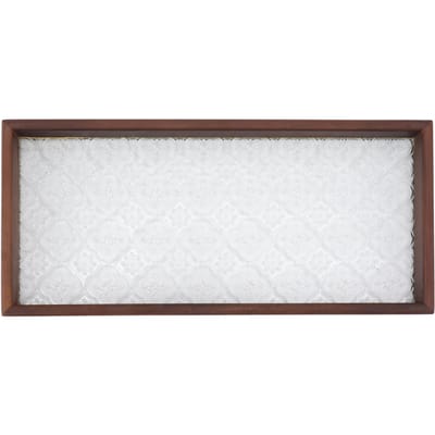 Rechthoekig Thee Serveerblad Walnoot Glas Robuust Houten Glas Thee Dienblad voor Cake Brood Ontbijt Snack Small white