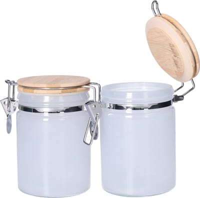 2x stuks voorraadbussen/voorraadpotten 0,75L glas wit met bamboe beugelsluiting - 750 ml - Voorraadpotten met luchtdichte sluiting