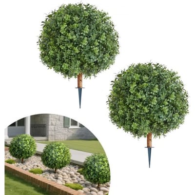 VEVOR Kunstmatige Buxusbomen met Grondpen, Set Van 2, 559 Mm Kunstplant, Decoratieve Plant, voor Decoratie, Veranda, Buiten En Binnen, Terras, Tuin, Balkon, Achtertuin