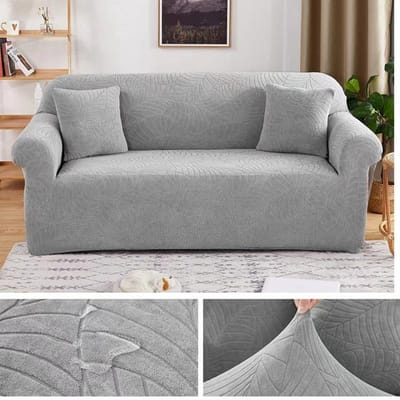 Dikke Jacquard Bankhoes voor Woonkamer 1/2/3/4 Zits Elastische Bankhoes L-vormige Hoekbankhoes 1 Seater 90-140cm gray