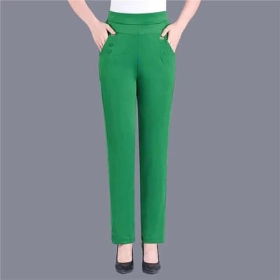 Vrouwen dunne snoepkleuren stretch klassieke broek rechte broek moeder casual hoge taille pantalones slanke enkellange broek XXL groen