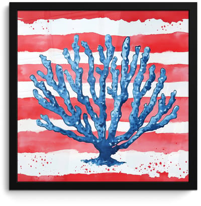 Poster in lijst - Fotolijst 40x40 cm - Posters - Koraal - Verfstructuur - Rood - Blauw - Posterlijst zwart - Decoratie - Wanddecoratie woonkamer - Muurdecoratie slaapkamer