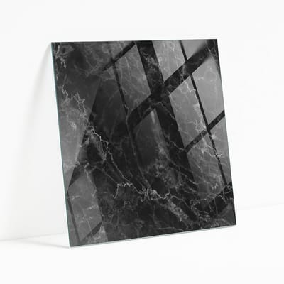 Wallfluent - Marmerpatroon Met Aderen Glazen Tafelblad - 50 x 50 cm - Zwart Glazen Plaat - Vierkant Tafelblad Glas - Veiligheidsglas - Glazen Tafelblad Geschikt voor de Keukentafel