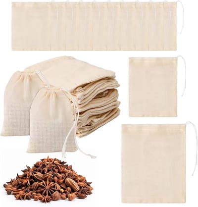 30 Stuks Kruidenzakjes voor Koken, Herbruikbare Katoenen Zakjes met Koord, Ideaal voor Koffie, Thee en Specerijen