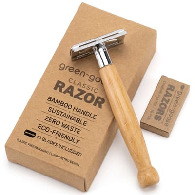 green-goose® Klassiek Scheerset | Met 10 Scheermesjes | Bamboe | Duurzaam Scheren | Metalen Scheermes