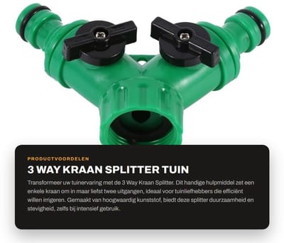 Dailygoods - 3 Way Kraan Splitter - Tuin Watering - Hoogwaardig Kunststof - Groen - Irrigatie Adapter - Geschikt voor 3/4 Inch Draad