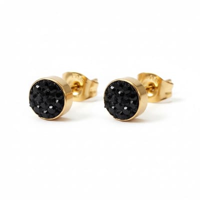 Aramat Jewels- Oorbellen-Zwarte kristallen oorstekers- Goudkleurig 6mm