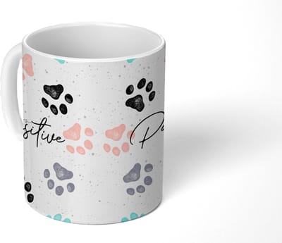 Mok - Koffiemok - Quotes - Honden - Spreuken - Stay pawsitive - Mokken - 350 ML - Beker - Koffiemokken - Theemok - Mok met tekst