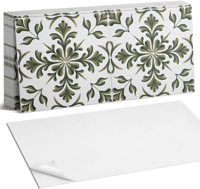Coloray Plaktegels - Plantenpatroon op de achtergrond Zelfklevende Wandtegels - 40 cm x 20 cm - Groente Plaktegels - 10 stuks - Rechthoek PVC Tegels - Plaktegels Badkamer - Vloertegels Zelfklevend - Vinyltegels Vloer Zelfklevend - Portugese Tegels