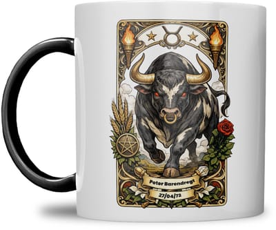 Sterrenbeeld mok - Stier - Zwart - Tarot mok - Gepersonaliseerd met naam en datum