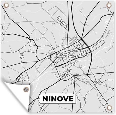 Tuin poster Stadskaart – Plattegrond – België – Zwart Wit – Ninove – Kaart - 200x200 cm - Tuindoek