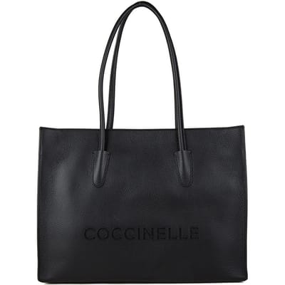 COCCINELLE Leren shopper schoudertas met laptopvak Myrtha26 Handbag Grained Leather Noir zwart