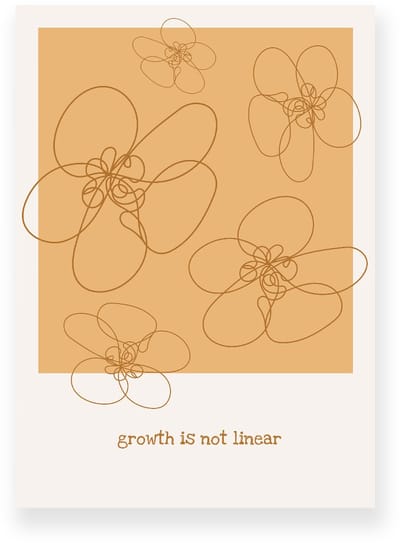 Poster 20x30 cm - Bloemen - Lijntekening - Oranje - Beige - Motivation - Natuur - Muurdecoratie - Wanddecoratie