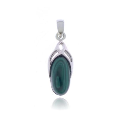 SilverGems Zilveren hanger met  cabouchon geslepen ovale Malachiet edelsteen