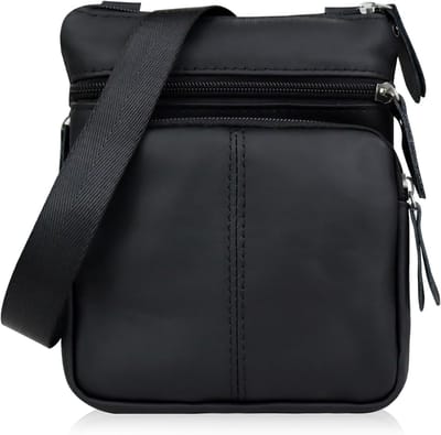 Heren Schoudertas van Echt Leer met 4 Ritszakken, Crossbody Tas voor Werk en Vrije Tijd, Verstelbare Schouderriem
