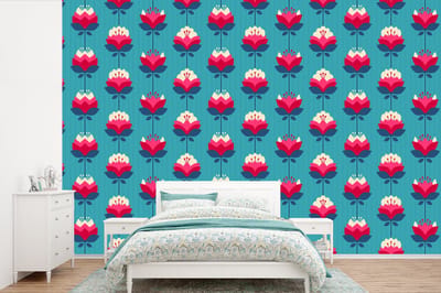 Behang - Fotobehang Patronen - Retro - Bloemen - Lelie - Breedte 360 cm x hoogte 240 cm