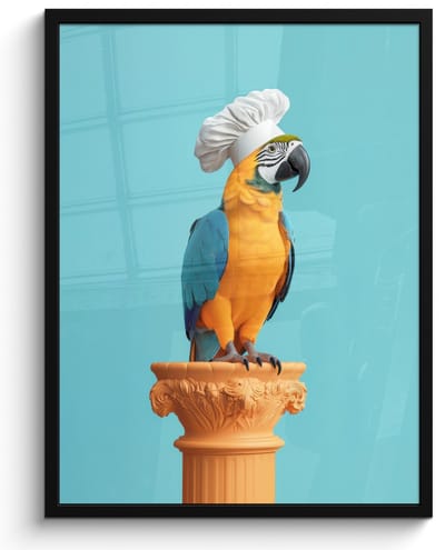 Fotolijst inclusief poster - Posterlijst 50x70 cm - Posters - Papegaai - Koksmuts - Grappig - Vogel - Foto in lijst - Keuken decoratie muur - Wanddecoratie accessoires - Muurdecoratie - Schilderijen