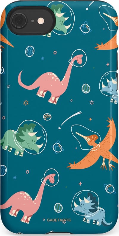 Casetastic hoesje geschikt voor Apple iPhone SE / Apple iPhone 7 / Apple iPhone 8 - Dubbellaagse bescherming - Ruimte raptors - Fashion Case - Petrol Perzik