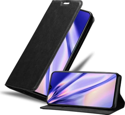 Cadorabo Hoesje geschikt voor Realme 5 PRO / Realme Q in ZWARTE NACHT - Beschermhoes met magnetische sluiting, standfunctie en kaartvakje Book Case Cover Etui