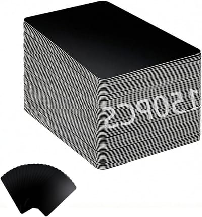 Set van 150 zwarte aluminium visitekaartjes, gemetalliseerde kaartjes 86 x 54 x 0,2 mm, geschikt voor inkjet en laserbedrukking, professioneel en duurzaam