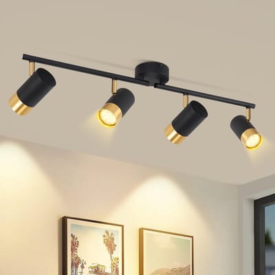 NETTLIFE Opbouwspot GU10 - zwart goud - L 67cm - Vintage Plafondlamp - 4-Lichts - 350° draaibaar Plafondspot - voor Slaafkamer | Kantoor | Woonkamer - Max.40W-excl. lichtbron