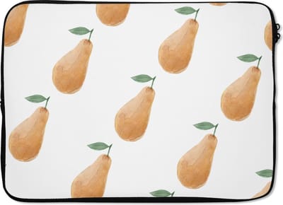 Laptophoes 13 inch - Peren - Aquarelverf - Wit - Laptop sleeve - Binnenmaat 32x22,5 cm - Zwarte achterkant