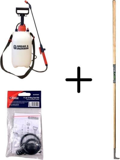 Synx Tools Voegenmes RVS + Spear & Jackson Drukspuit 5 Liter Met Ringen- Drukspuit - Ringen onderdelen - Onkruidmes - Voegenkrabber met steel 150cm