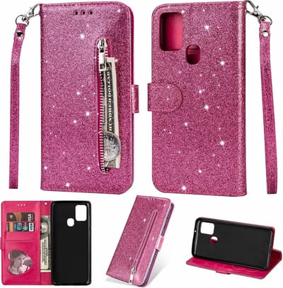 Portemonnee Hoesje - Wallet Case - Rits Sparkly Glitter - Telefoonhoes met Kord Geschikt voor: Samsung Galaxy M31S - Roze