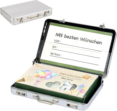 Geldkoffer - Geldgeschenk Doos - Feestelijke Geschenkverpakking - Mini Aluminium Aktetas - 100x60x15 mm - Metaalkleur