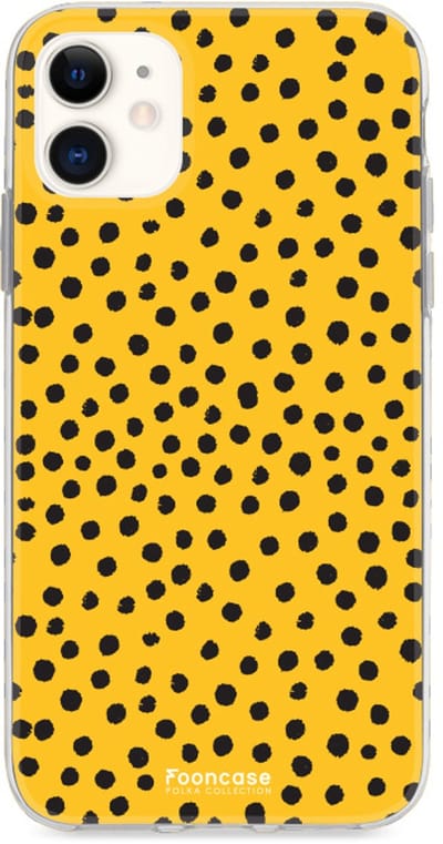 Fooncase Hoesje Geschikt voor iPhone 11 - Shockproof Case - Back Cover / Soft Case - POLKA / Stipjes / Stippen / Oker Geel