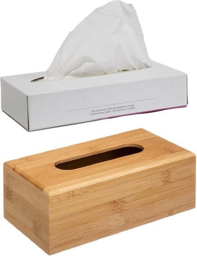 5Five Tissuedoos - tissuebox - bruin - 25 x 13 x 8,5 cm - van bamboe hout - gevuld met 100x stuks 2-laags tissue papier - servettendoos