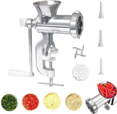 Handmatige Vleesmolen - Keukenmachine - Zelf Gehakt Maken - Robuuste Metalen Constructie - 24x20 cm - Zilver