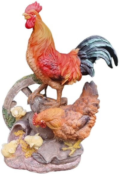 Dailygoods- Tuinfiguur Haan/Kip/Kuiken - Weerbestendige Tuindecoratie - Hoogte 44 cm - Kunsthars - Gedetailleerd - Ideaal voor Buiten
