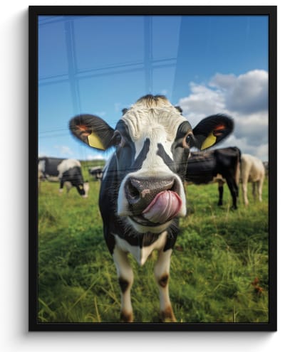 Poster in lijst - Fotolijst 50x70 cm - Posters - Koe - Tong - Weide - Posterlijst zwart - Decoratie - Wanddecoratie woonkamer - Muurdecoratie slaapkamer