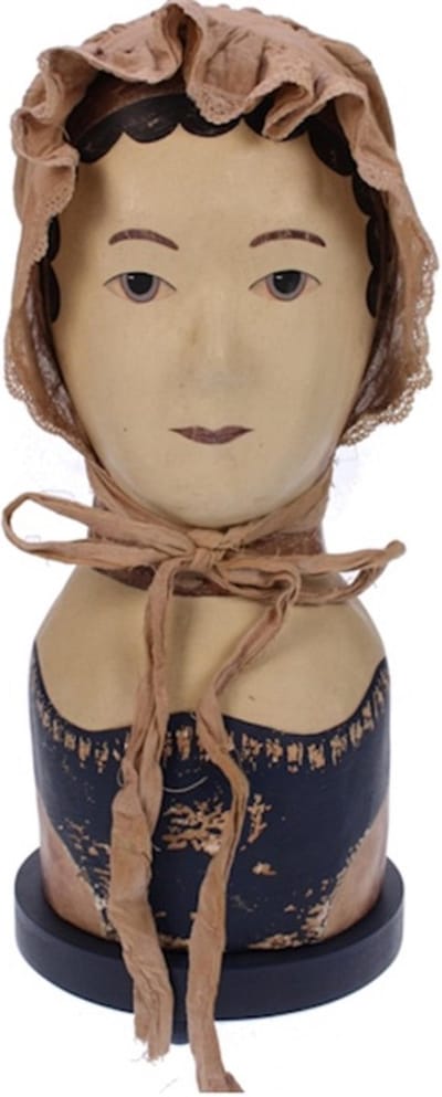 Hoofd schulp haar en muts op voet Ø14,5xh34,5cm