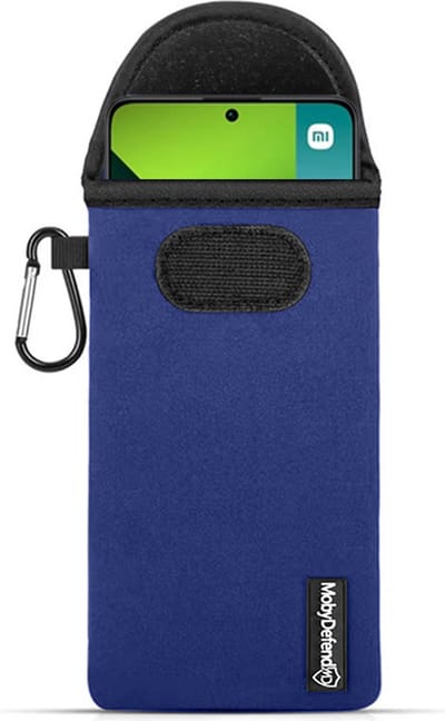 MobyDefend Hoesje - Geschikt voor Xiaomi Redmi Note 13 Pro 5G - Neopreen Pouch Met Karabijnhaak - Insteek - Riemlus - Blauw
